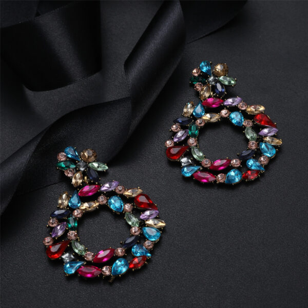 Creative Exaggerated Mixed Color Glass Diamond Retro Tassel Earrings - Image 2