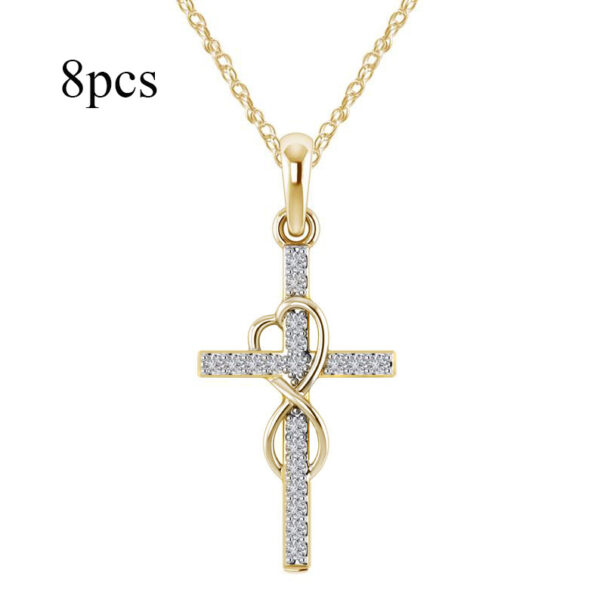 Alloy Pendant With Diamond And Eight-character Cross Necklace - Image 3