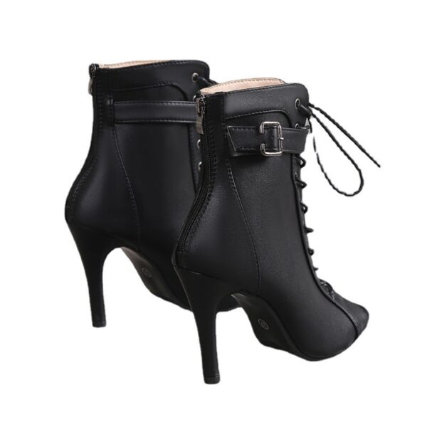 Women's Peep Toe High Heel Pumps Shoes Fashion Lace-up Buckle Sandals With Back Zipper Design - Image 5