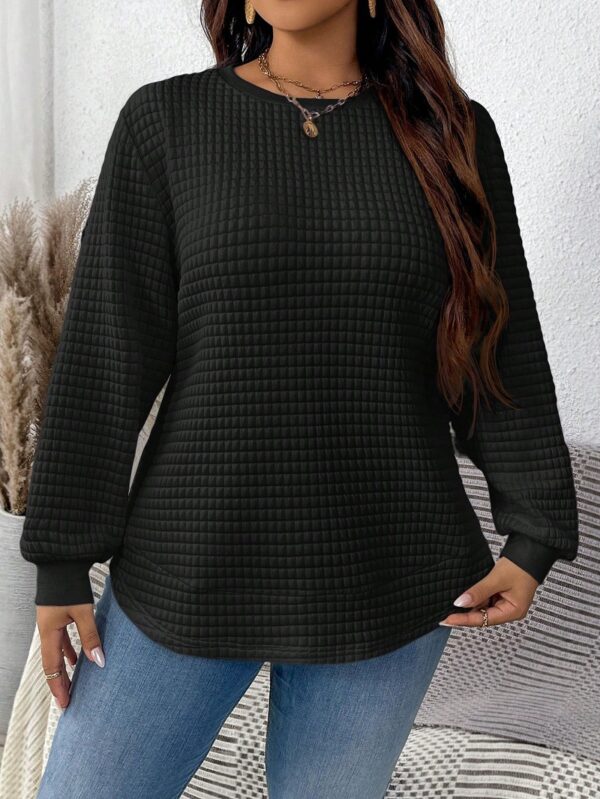 Women's Fashion All-match Casual Solid Color Square Plaid Pullover Sweater - Image 5