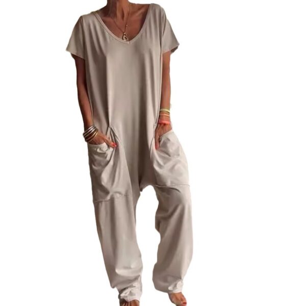 European And American Solid Color And V-neck Oversized Pocket Low-grade Jumpsuit - Image 10