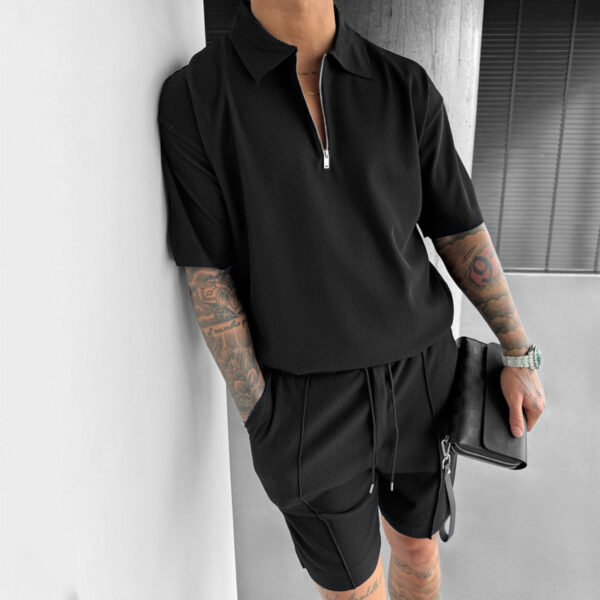 Summer Fashion Mens Clothing  Men's Suits New Zipper Polo Casual Short Sleeve Drawstring Shorts Men's Set - Image 3