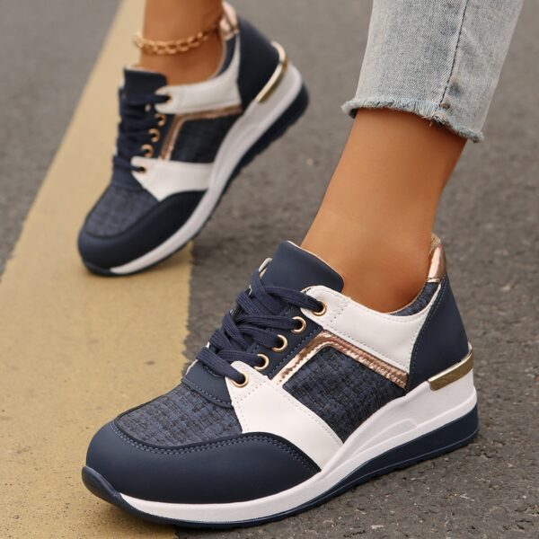 Colorblock Lace-Up Sneakers Fashion Casual Thick-soled Sports Shoes Women's Round Toe Slip On Casual Shoes - Image 3