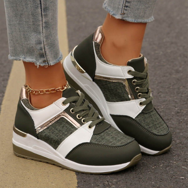 Colorblock Lace-Up Sneakers Fashion Casual Thick-soled Sports Shoes Women's Round Toe Slip On Casual Shoes - Image 5