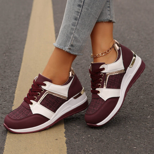 Colorblock Lace-Up Sneakers Fashion Casual Thick-soled Sports Shoes Women's Round Toe Slip On Casual Shoes - Image 2