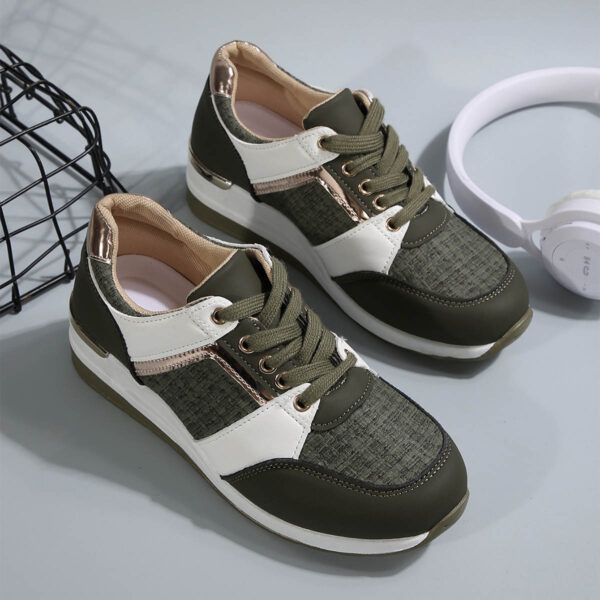 Colorblock Lace-Up Sneakers Fashion Casual Thick-soled Sports Shoes Women's Round Toe Slip On Casual Shoes - Image 7