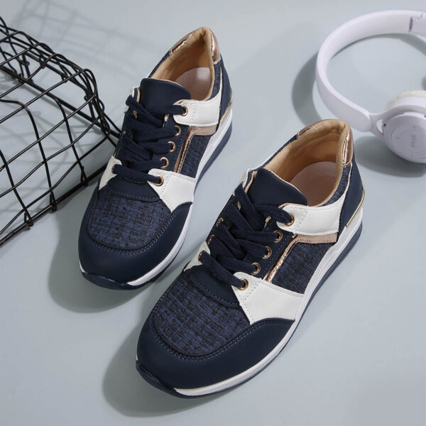 Colorblock Lace-Up Sneakers Fashion Casual Thick-soled Sports Shoes Women's Round Toe Slip On Casual Shoes - Image 6