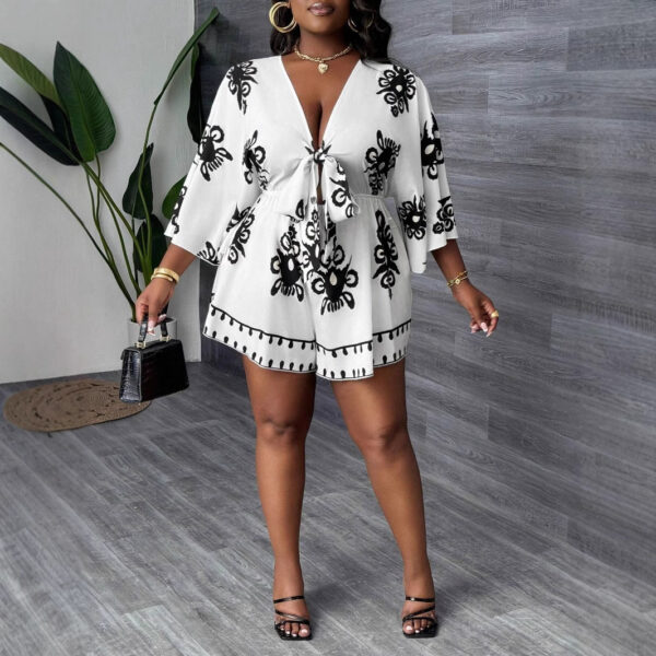 European And American Fashion Casual Bell Sleeve Women's V-neck Printed Clothes - Image 3