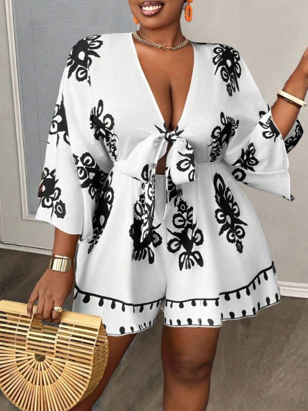 European And American Fashion Casual Bell Sleeve Women's V-neck Printed Clothes - Image 4