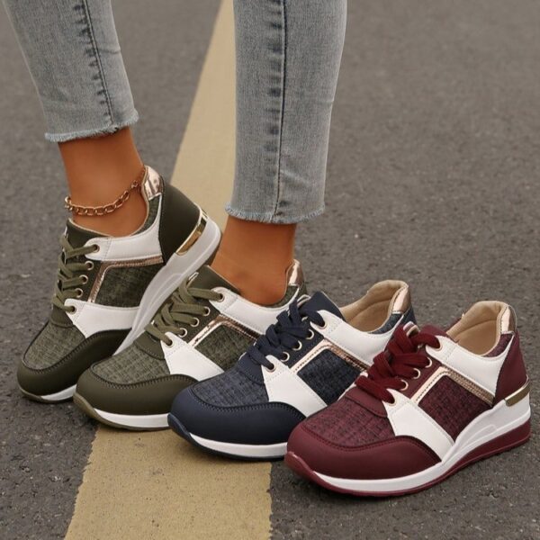 Colorblock Lace-Up Sneakers Fashion Casual Thick-soled Sports Shoes Women's Round Toe Slip On Casual Shoes - Image 4