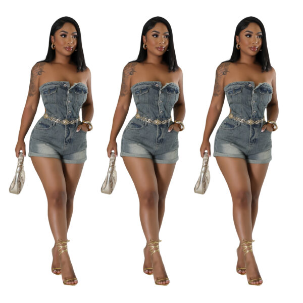 Women's Casual Fashion Tube Top Denim Jumpsuit - Image 3