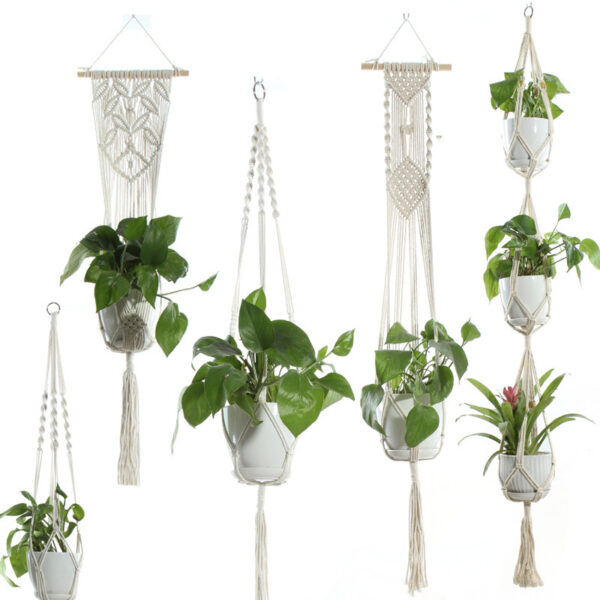 Flower Pot Net Bag Beige Cotton Rope Indoor Plant Hanger Hanging Basket Sling - Image 2