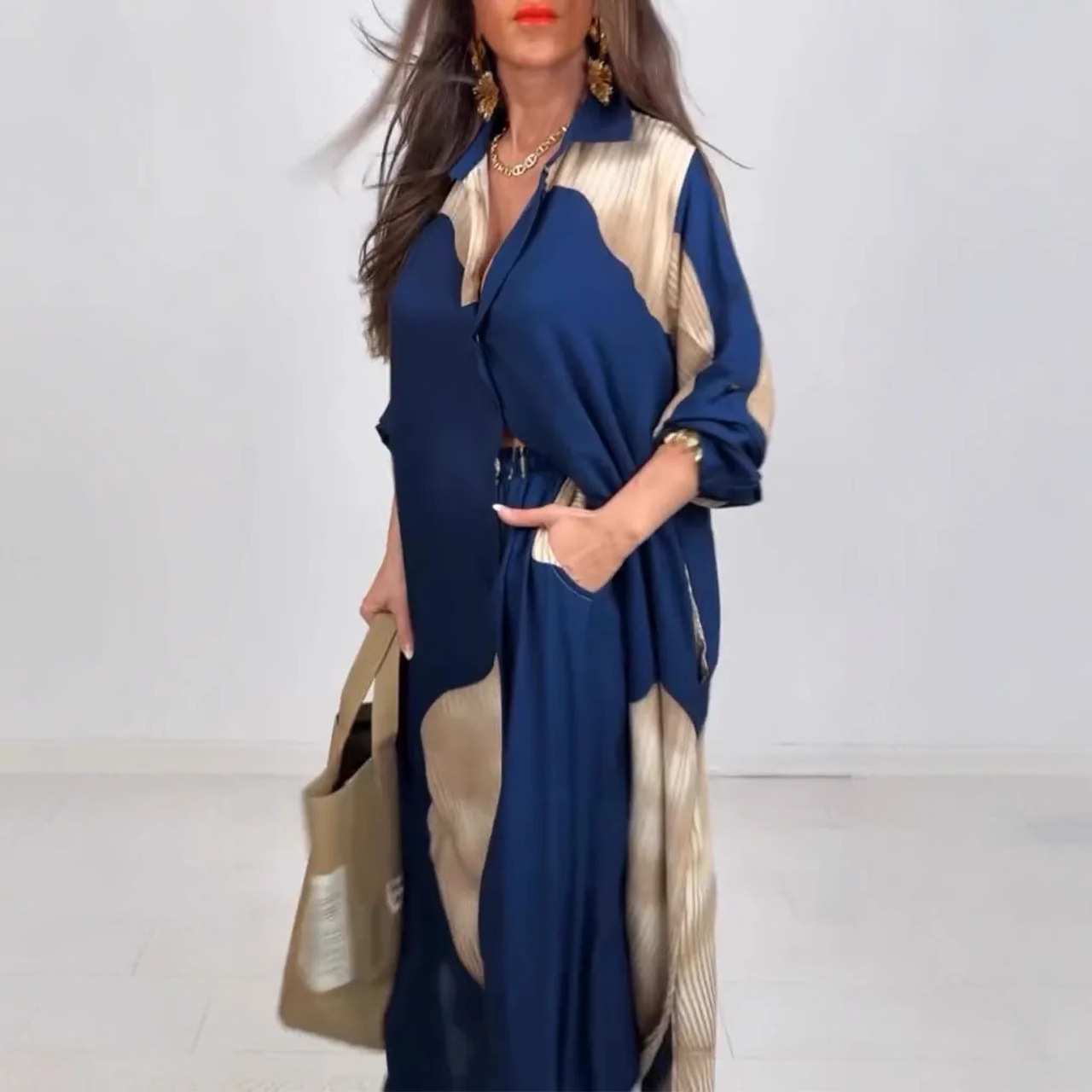 European And American Three-quarter Sleeve Printed Top And Pants Commute Leisure Suit - Image 2