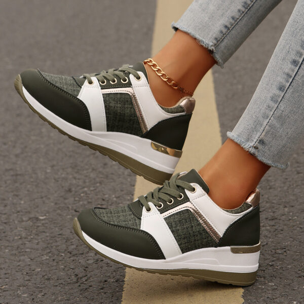 Colorblock Lace-Up Sneakers Fashion Casual Thick-soled Sports Shoes Women's Round Toe Slip On Casual Shoes - Image 9