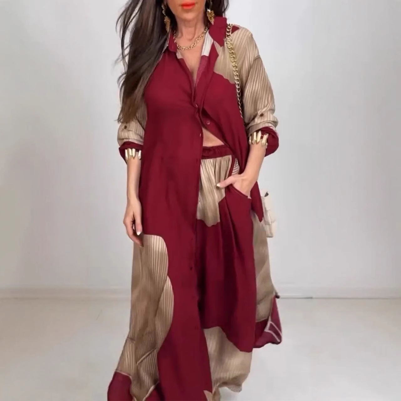 European And American Three-quarter Sleeve Printed Top And Pants Commute Leisure Suit - Image 4