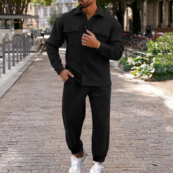 Suede Single-breasted Solid Color Slim Fit Two-piece Suit Men - Image 2