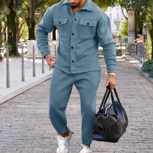 Suede Single-breasted Solid Color Slim Fit Two-piece Suit Men - Image 5