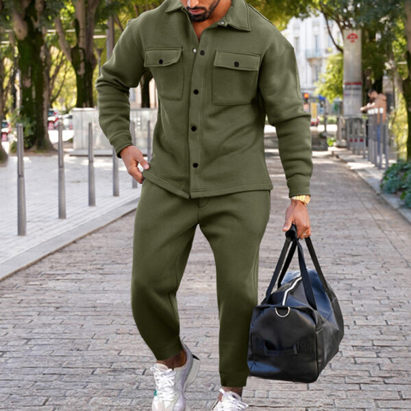 Suede Single-breasted Solid Color Slim Fit Two-piece Suit Men - Image 7