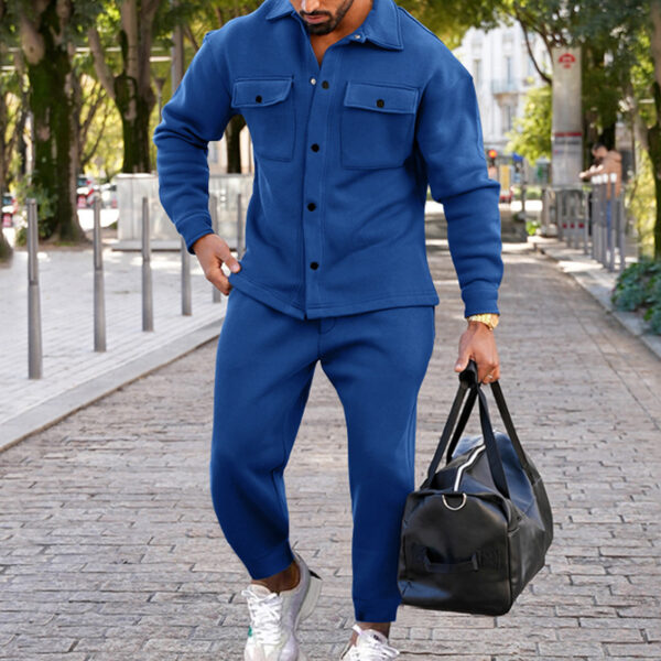 Suede Single-breasted Solid Color Slim Fit Two-piece Suit Men - Image 3
