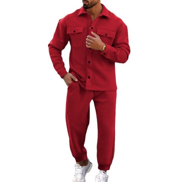 Suede Single-breasted Solid Color Slim Fit Two-piece Suit Men - Image 4